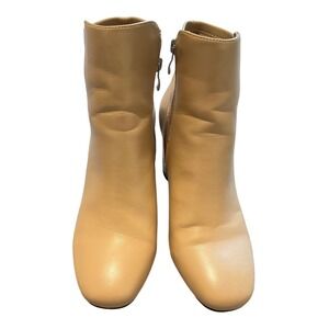 Ankle Boots Block Heel Beige Faux Leather Side Zip‎ Closure Women's Size 10